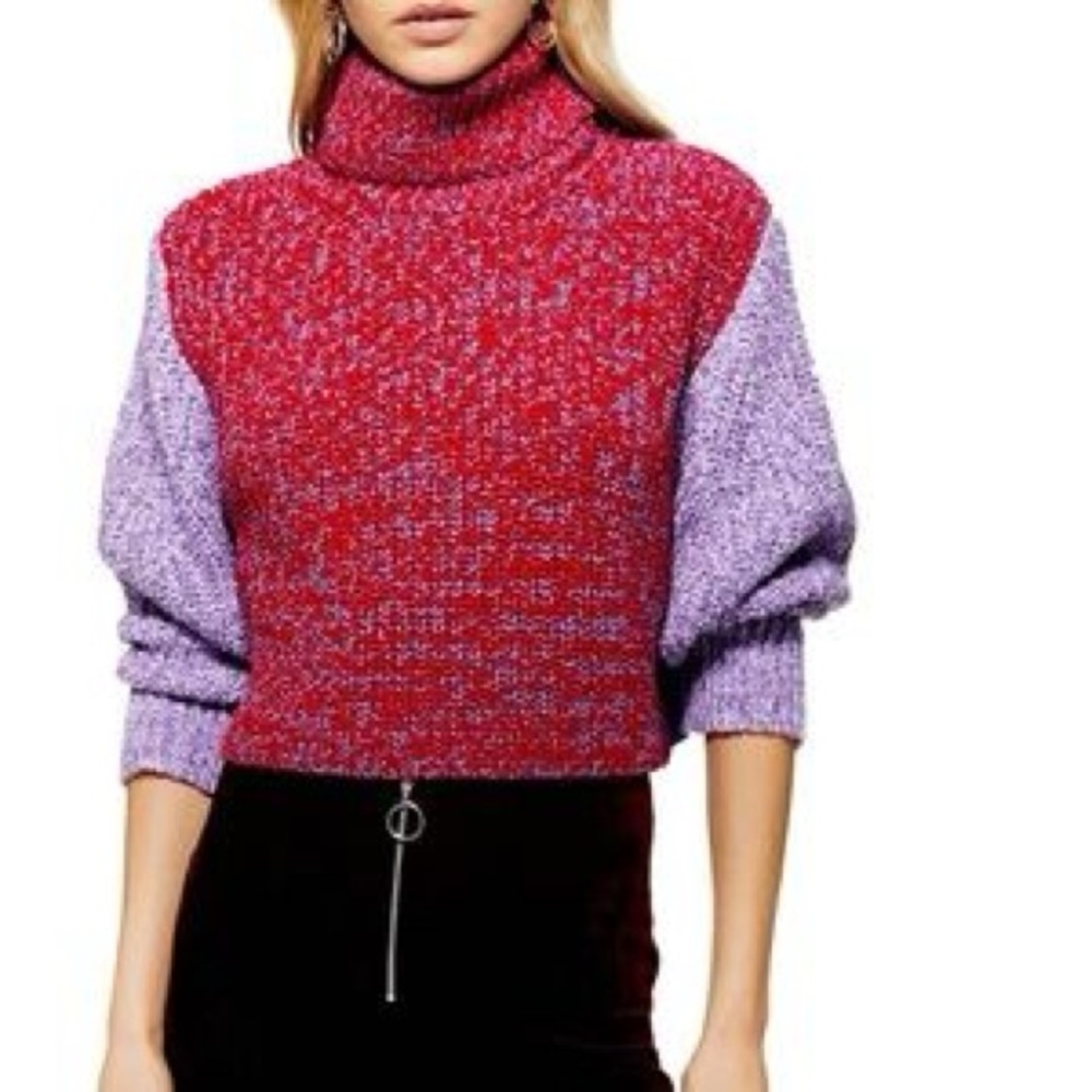 Topshop Colorblock Turtleneck Sweater cropped  size 8